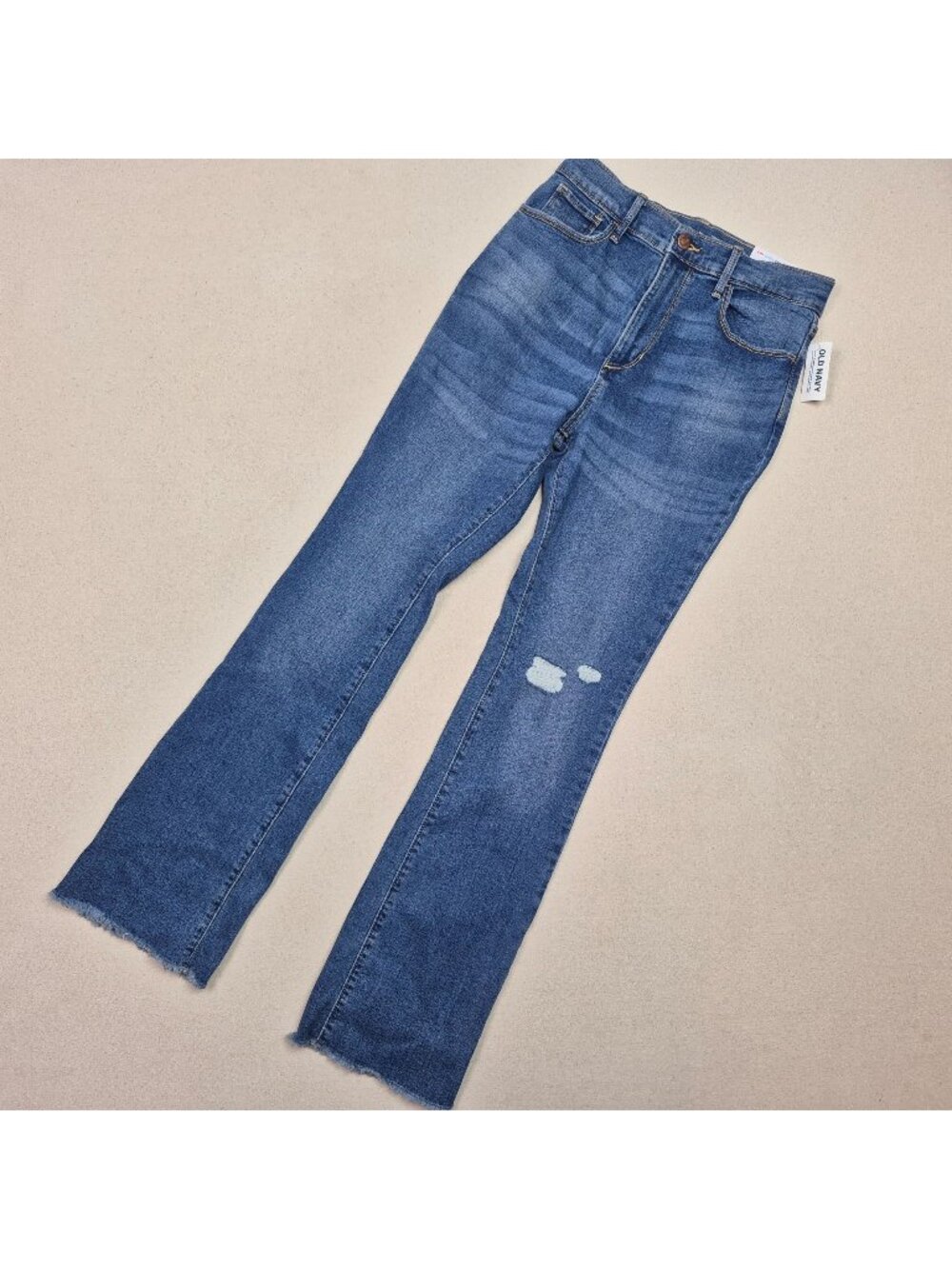 Old Navy Juniors Distressed High Rise Flare Adjustable Blue Jeans Sz 26/28 NWT
